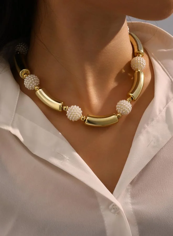 Take Two Faux Pearl Gold Tone Necklace